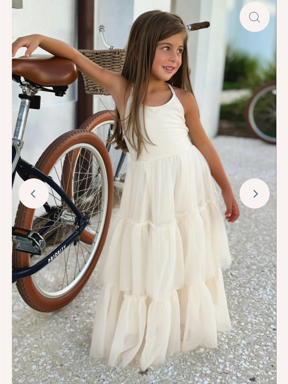 Girls' Cream Tiered Tulle Formal Dress